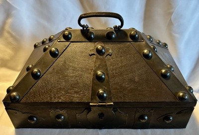 Vintage Nettur Petti Brass and Wood Dowry Box Kerala India