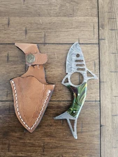 CUSTOM HANDMADE DAMASCUS RESIN HANDLE SHARK KNIFE WITH PREMIUM LEATHER SHEATH