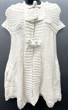 Pure Handknit Sweater Vest S Ivory Cotton Toggle Pockets Lagenlook Cottage Boho