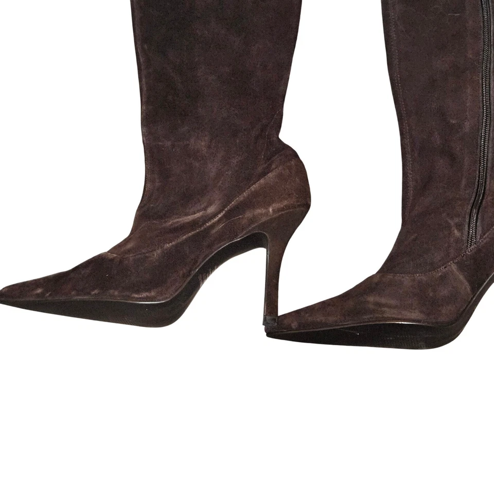 COLIN STUART Chocolate Brown Suede Pointed Toe Stiletto Over Knee Boots Size 8 - Image 2 of 4