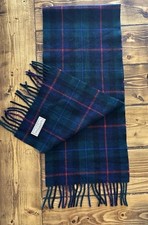 James Pringle Weavers Scarf 100 Wool Plaid Green Navy Scotland Fringe 56x10