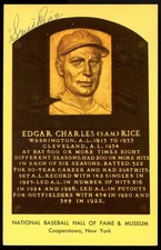 Sam Rice PSA DNA Loa Signed Gold Hall of Fame Plaque Postcard Autograph