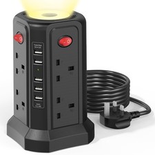 Tower Extension Lead with USB Slots and Night Light (13A 3250W)5 USB Ports & 8