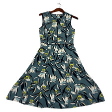 Ann Taylor Factory Womens Size 2 Floral Fit Flare Midi Dress Teal Sleeveless