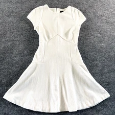 Banana Republic White Textured Fit and Flare Dress Raised Dot A-line Size 2P