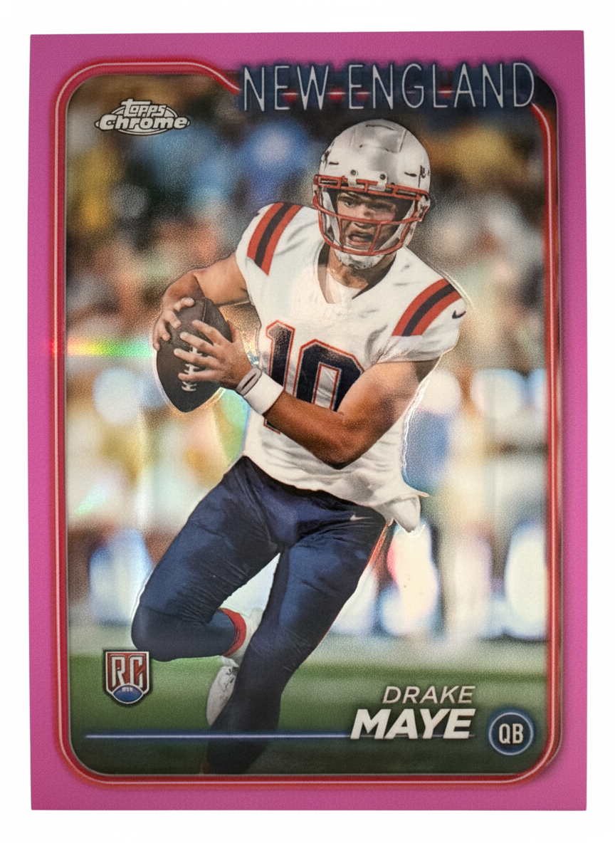 2024 Drake Maye Topps Topps Chrome Football Base #203 Pink Refractor RC