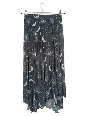 ROMWE Damen Minirock Mond Sonne Muster Schwarz 36 Bohemian
