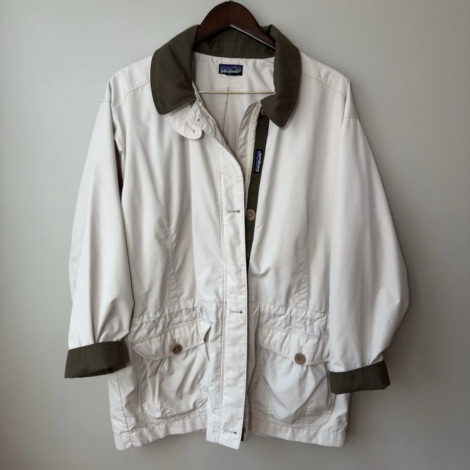 Vintage Patagonia Women's Barn Chore Coat Jacket Size XL Cream Green Trim - Image 3 of 4