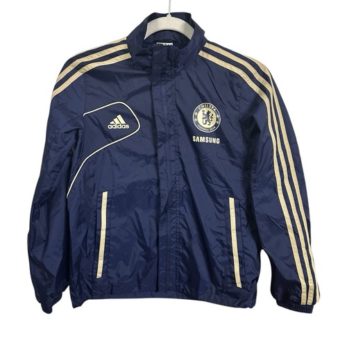 Adidas Youth Sz S Chelsea Full Zip Soccer Windbreaker Jacket Navy Gold Samsung
