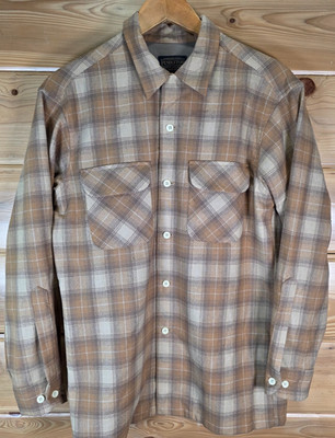Pendleton Board Shirt Men Small Loop Collar Flap Pocket Wool Plaid Distress READ