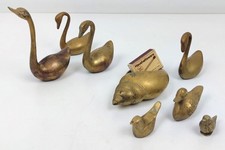 8 części! duża rodzina ptaków muszla popiołu rzeźba mosiężna figurka łabędzia kaczka
