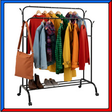 Stand Appendiabiti Doppio con Ruote Attaccapanni per Abiti Moderno con Scarpiera