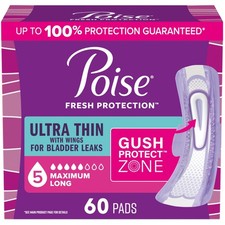 Poise Ultra Thin Incontinence  Postpartum Pads with Wings for Long, White