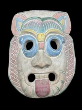 Tribal Wall Thailand Wood Hand Carved Mask Cultural Pastel Ceremonial Art 9"