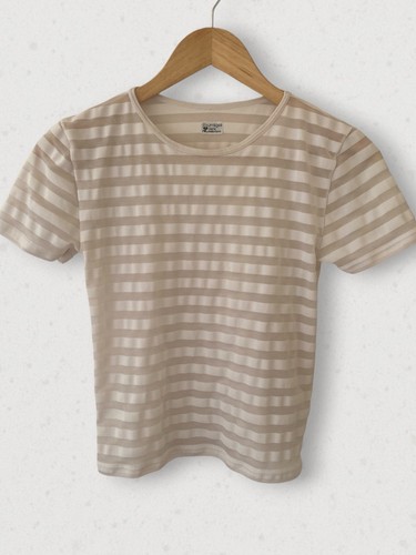Courrèges, Courrèges Paris Vintage transparent gestreiftes Top beige Made in France Größe 2 XS