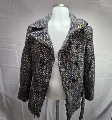 Joseph Medium Boucle Wool-Blend Coat Multicolor Belted Sz 36