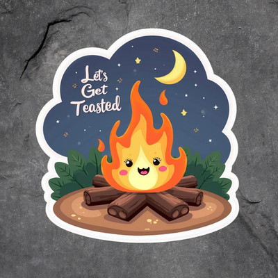 Campfire sticker vinyl decal let s get toasted moon cute fire camping design