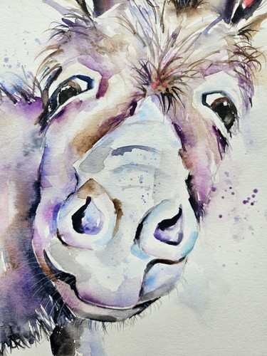 Original watercolour painting signed by Elle Smith Art of a Donkey large and new - Picture 6 of 7