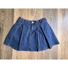 Art Class Denim Pleated Skirt Girls Size L 10/12 Dark Blue Excellent Mini Skater
