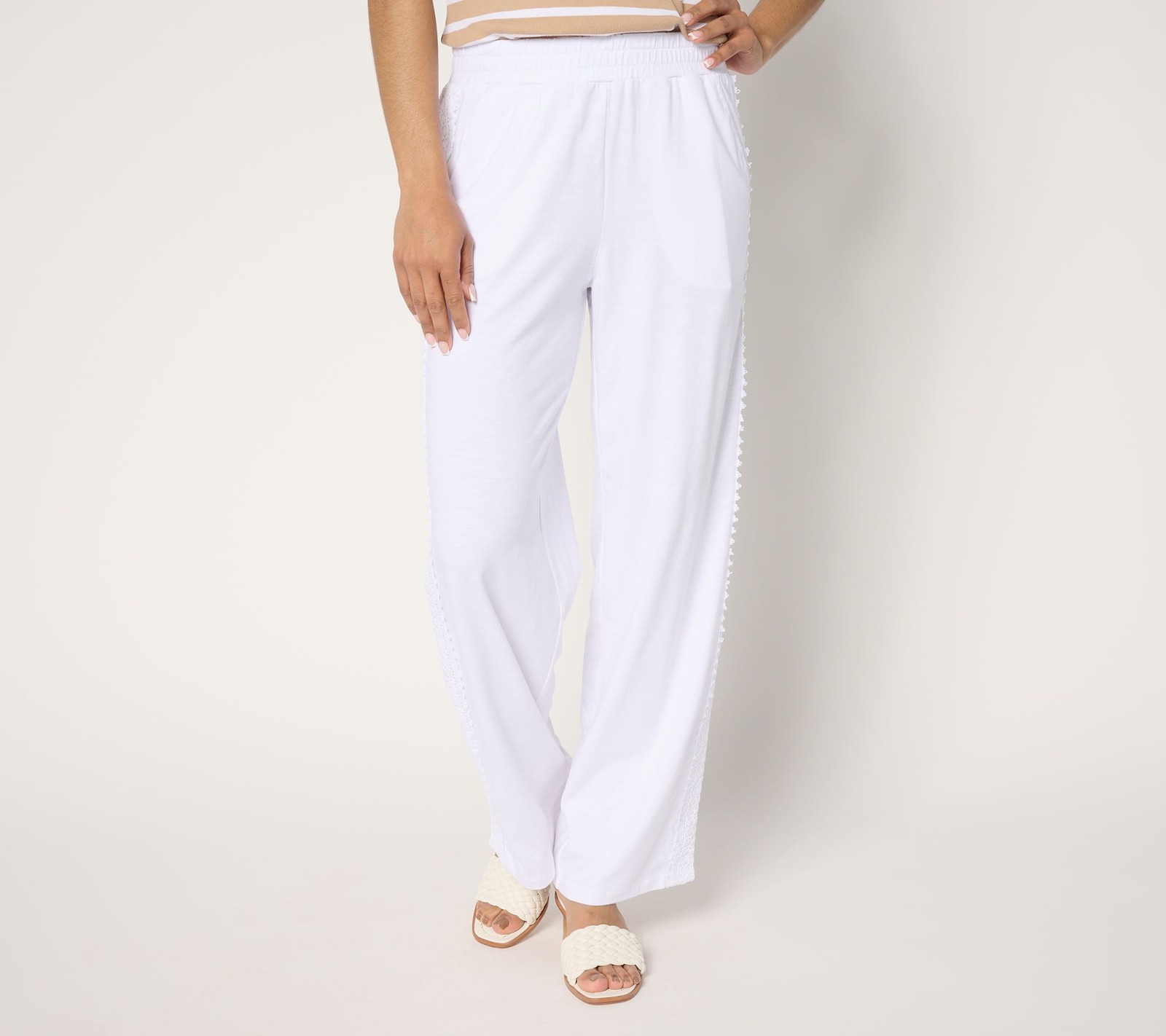 Belle by Kim Gravel Women's Petite Pants 2XP Slub Knit Pull On White A688230