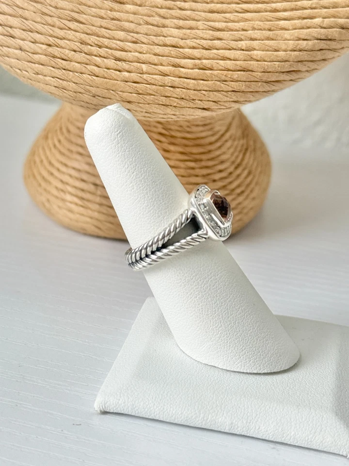 David Yurman Morganite Albion Sterling Silver Ring with Diamonds Size 6.5US - Image 3 of 4