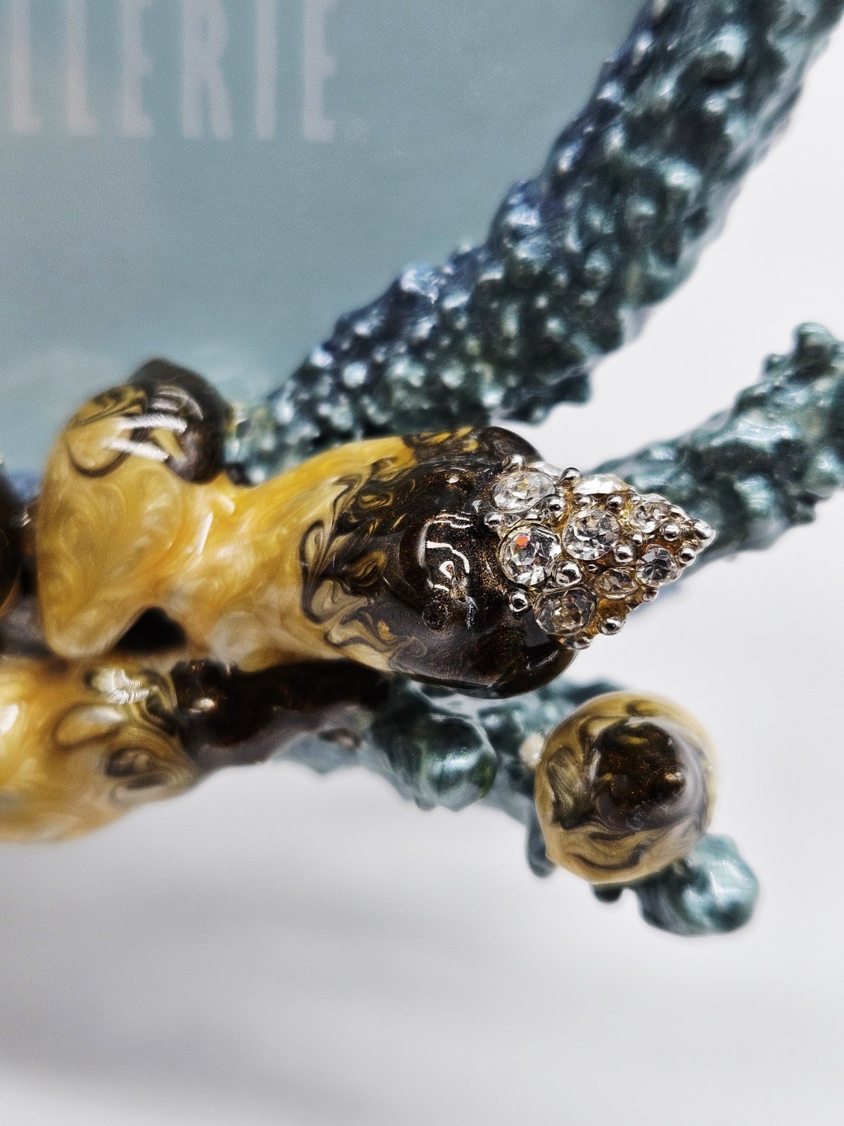 Strongwater Inspired Guilloche Blue Coral Crystal Picture Photo Frame Oval Metal