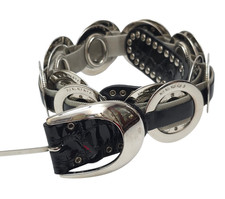 Nanni Studded Leather Silver Mesh Link Belt Italy Biker Vintage Fits 33-35"
