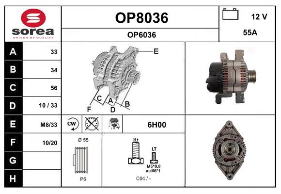 Alternateur SNRA OP8036 résolvant les pannes de batterie sur Opel Calibra et Vectra
