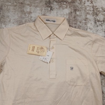 Vintage Pierre Cardin Paris Polo Shirt Mens Large Beige 90s Deadstock