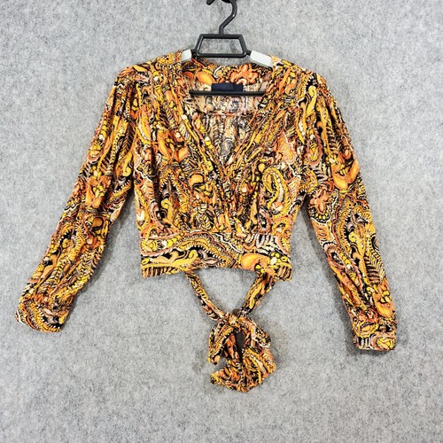 RACHEL Rachel Roy Blouse Womens Medium Multicolor Paisley Tie Front Crop Top