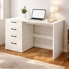 Computer Desk 110cm Storage Drawers Office Workstation Table Modern White Unit