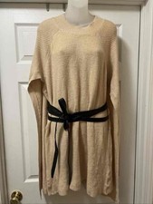 Lane Bryant Womens 14/16 Tan Ribbed Knit Poncho Cape Sweater w/ Belt