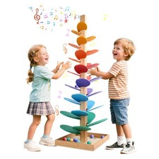 WRQIOO Kugelbahn Holz, 30 Regenbogen Kugelbahn Motorikspielzeug, Musikbaumspi...