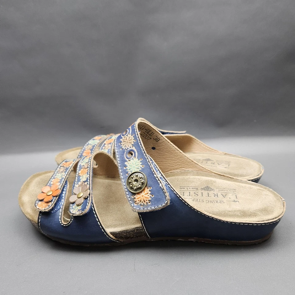 Spring Step L'Artiste Freesia Shoes Womens Size 7.5 Blue Slide Sandals Floral - Image 3 of 4