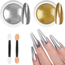 Polvere per Unghie, 2 Colori Polvere Cromo per Unghie, Nail Art Glitter Con Effe