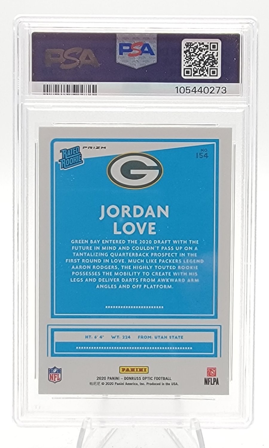 JORDAN LOVE 2020 DONRUSS OPTIC RATED ROOKIE BLUE HYPER AUTO PSA 10 Q7859 view 2