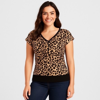 EUC Popular 21 Leopard Print V-Neck Top   Size L - 0516