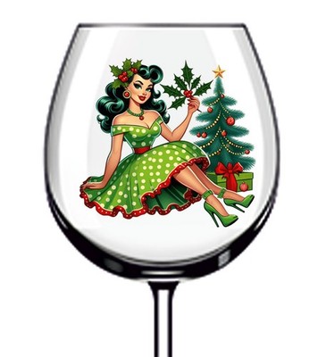 12x Weihnachten Vintage Pin Up Girl Vinyl Aufkleber Abziehbild Becher Weinglas Flasche