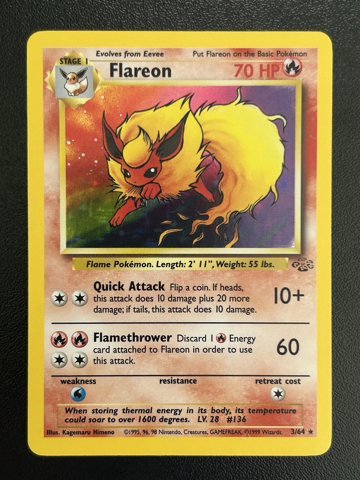 FLAREON Pokemon Card WOTC Unlimited Jungle Holo Rare 3/64 NM (A)