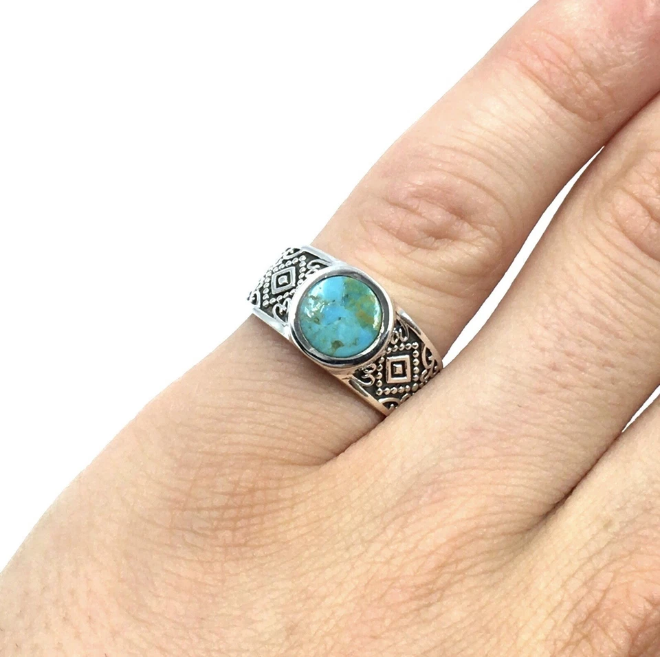 Anello con sigillo in argento 925 gioiello da uomo turchese anello a fascia... - Immagine 2 di 4