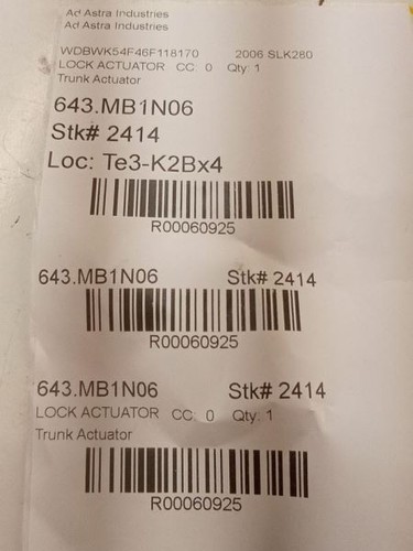 2005 06 07 08 09 10 2011 Mercedes SLK280 Trunk Lock Actuator OEM Tested  - Picture 5 of 5