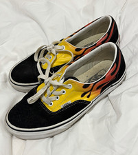 VANS Era Low Top Trainers UK 5 Black/Yellow/Orange Flame Print Canvas