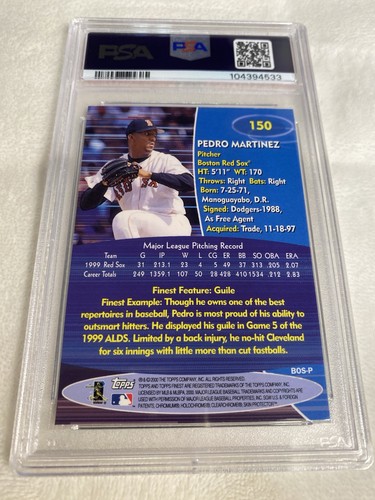 2000 Topps Finest Refractor #150 Pedro Martinez PSA 10 Gem Mint New Slab Pop 4 - Picture 3 of 3