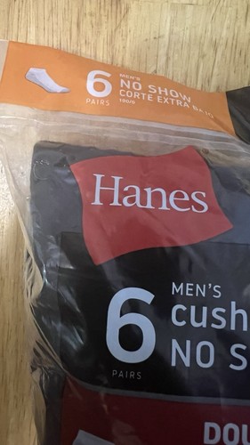 Calcetines Hanes Hombre Cojín No Show Zapato Talla 6-12 Nuevo 6 Pares Negros - Imagen 3 de 6