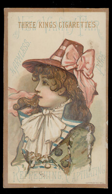 vanity fair cigarettes NEW VANITY FAIR * THREE KINGS CIGARETTES TRADE CARD, PRETTY LADY IN LG HAT  A356