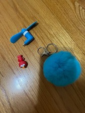 Lot of 3 mixed phone accesories - portable fan, keychain and cord holder