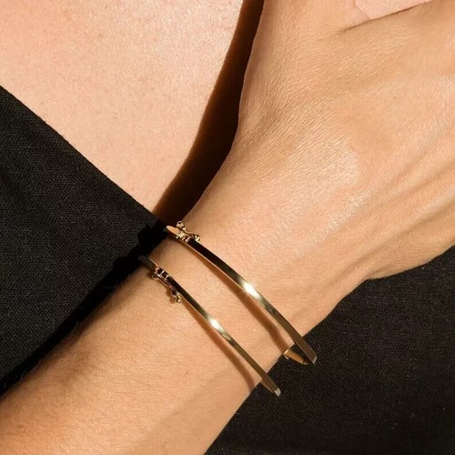 New Style Bangle Bracelet Gift For Women's 14k Yellow Gold Finish Silver 7 Inch - Picture 3 of 4