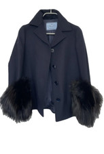 Prada Navy Wool Jacket Fox Fur Cuffs It 36