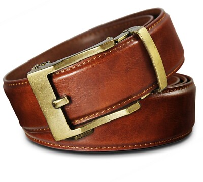AventusBelt Men's Ratchet Belt - Lincoln Antique Brass Buckle with Leather Belt