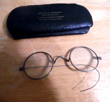 ANTIQUE SILVER ROUND WIRE RIM EYEGLASSES MARKED LIBERTY W/HARD CASE